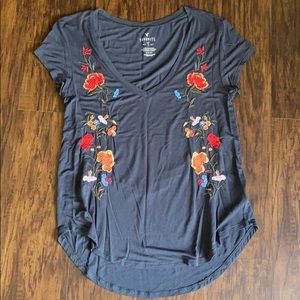 Grey and floral patterned shirt